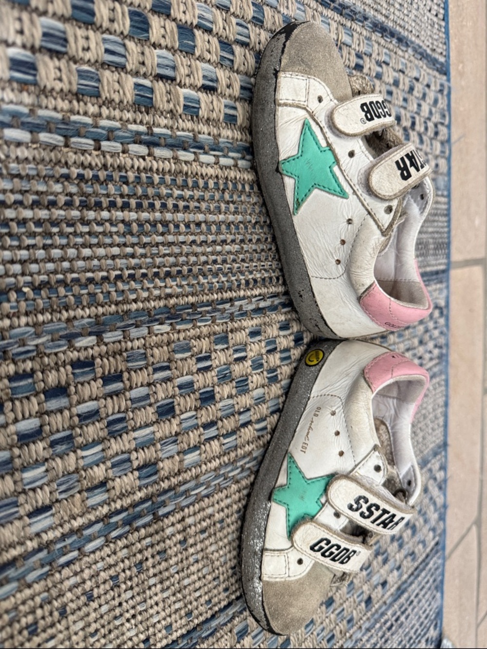 Golden Goose Girls White Sneakers with Mint Star and Pink Heel Tab size 24
